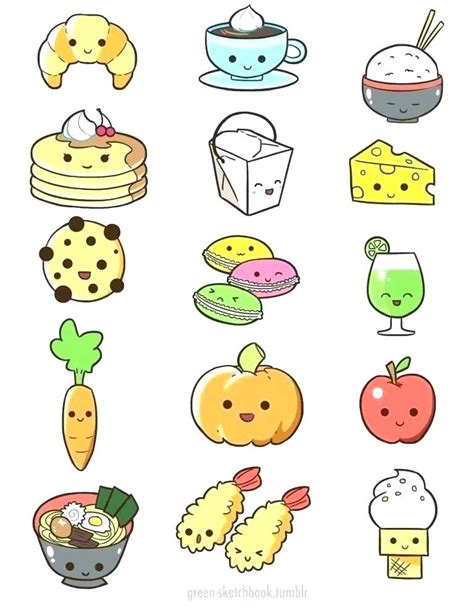 how to draw cute food|cute food drawing printable.